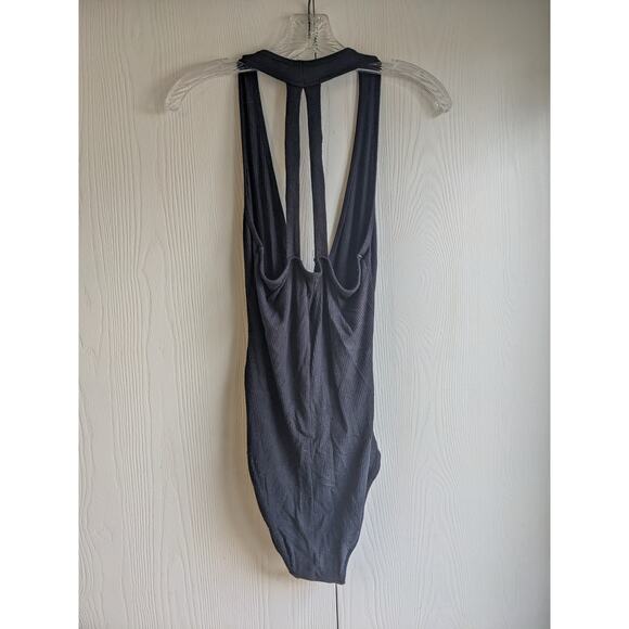 Abercrombie & Fitch Womens Sz M Ribbed Black Bodysuit V Neck Boho - Picture 2 of 8